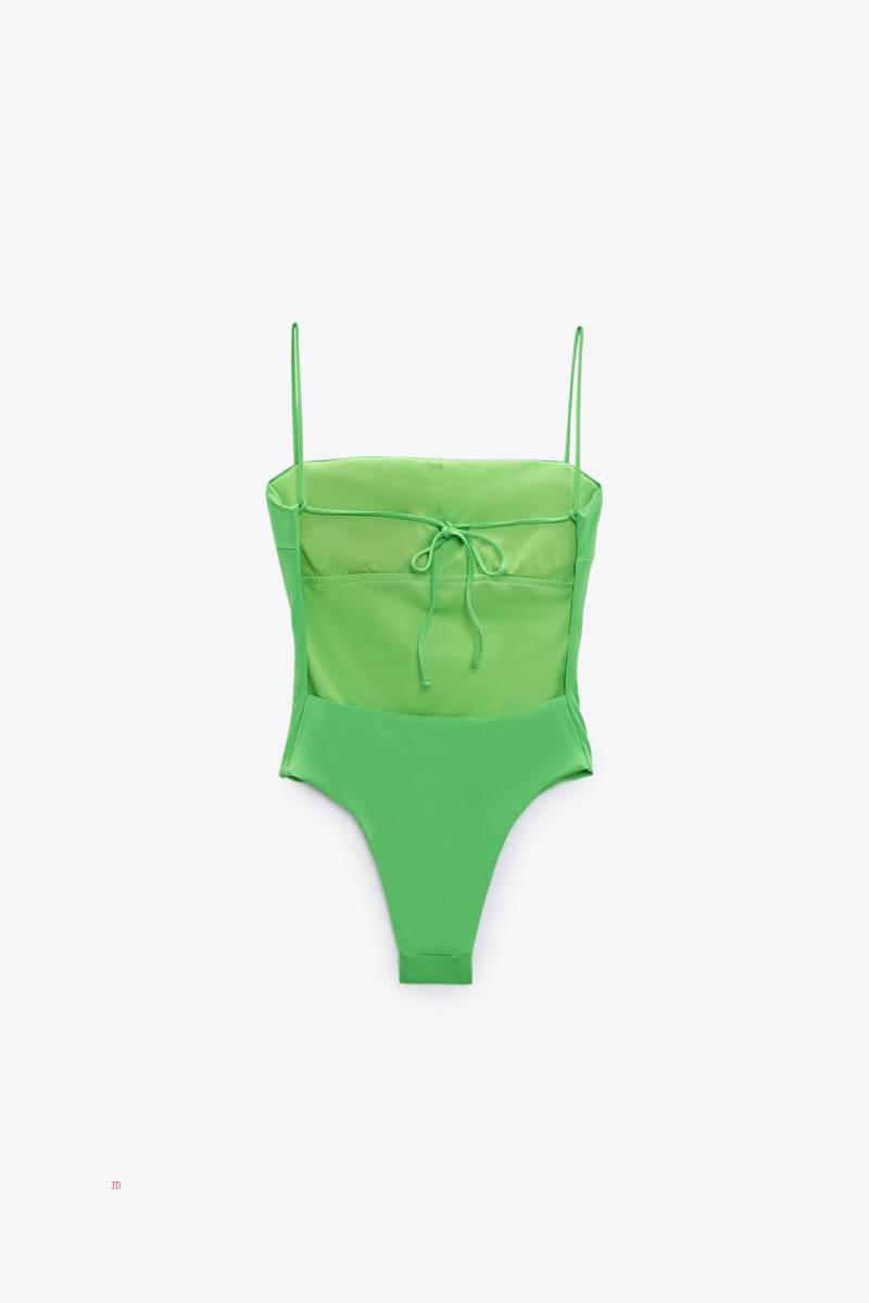 ZARA SWIMSUIT WITH STRAIGHT NECKLINE Baddräkter Dam Gröna | WKUNA-6348