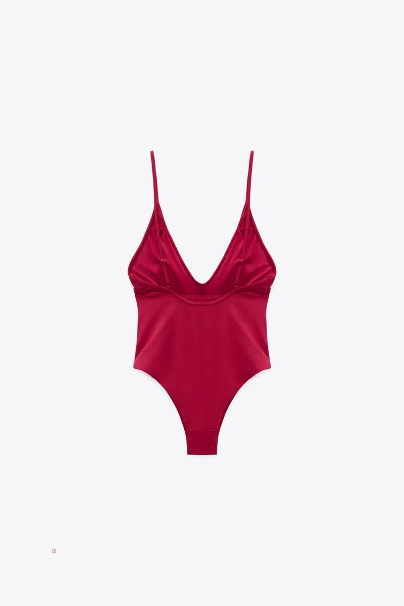 ZARA SWIMSUIT WITH STRAPS Baddräkter Dam Röda | PGWUL-6098