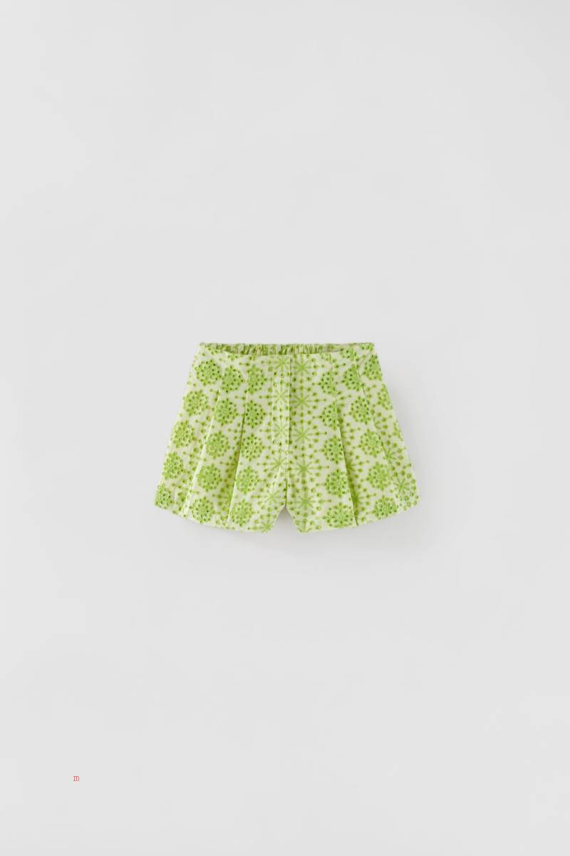ZARA SWISS-EMBROIDERED BERMUDA WITH BOX PLEAT Shorts Tjej Gröna | ZQJAS-0761