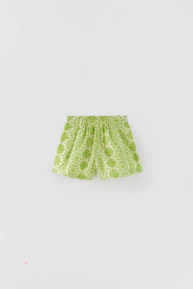 ZARA SWISS-EMBROIDERED BERMUDA WITH BOX PLEAT Shorts Tjej Gröna | ZQJAS-0761