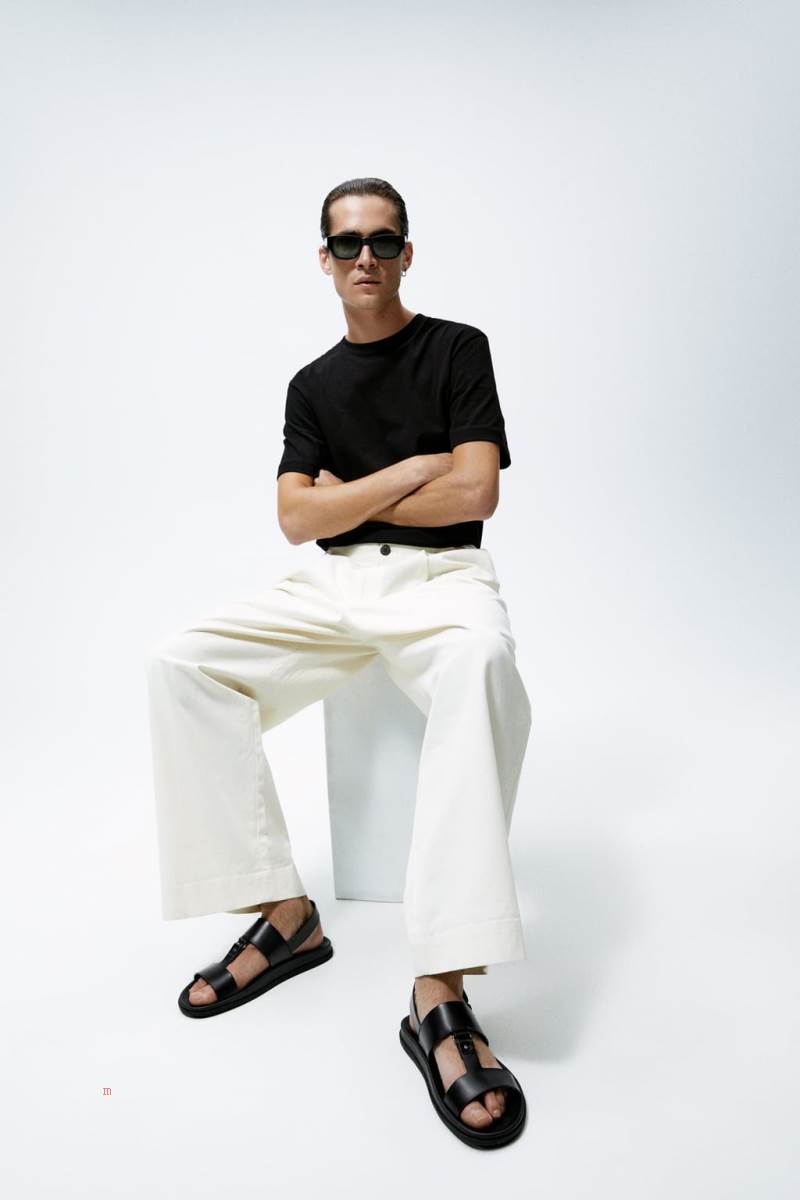 ZARA Sandals with strap Sandaler Herr Svarta | GMOYT-2563