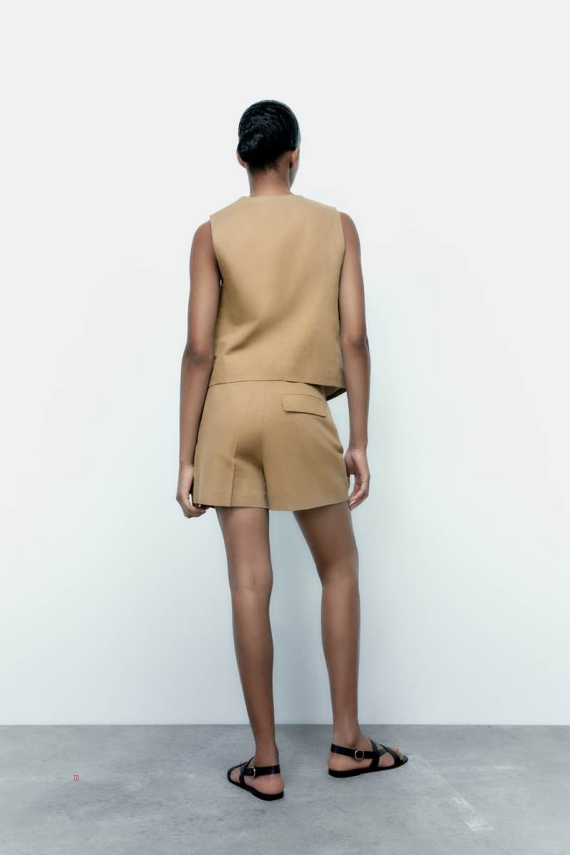 ZARA TAILORED LINEN BLEND Kostym Väst Dam Khaki | XKAFQ-4075