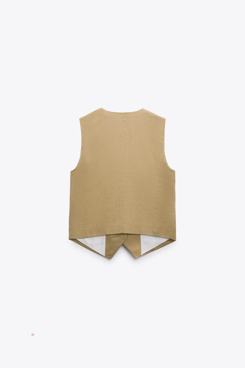 ZARA TAILORED LINEN BLEND Kostym Väst Dam Khaki | XKAFQ-4075
