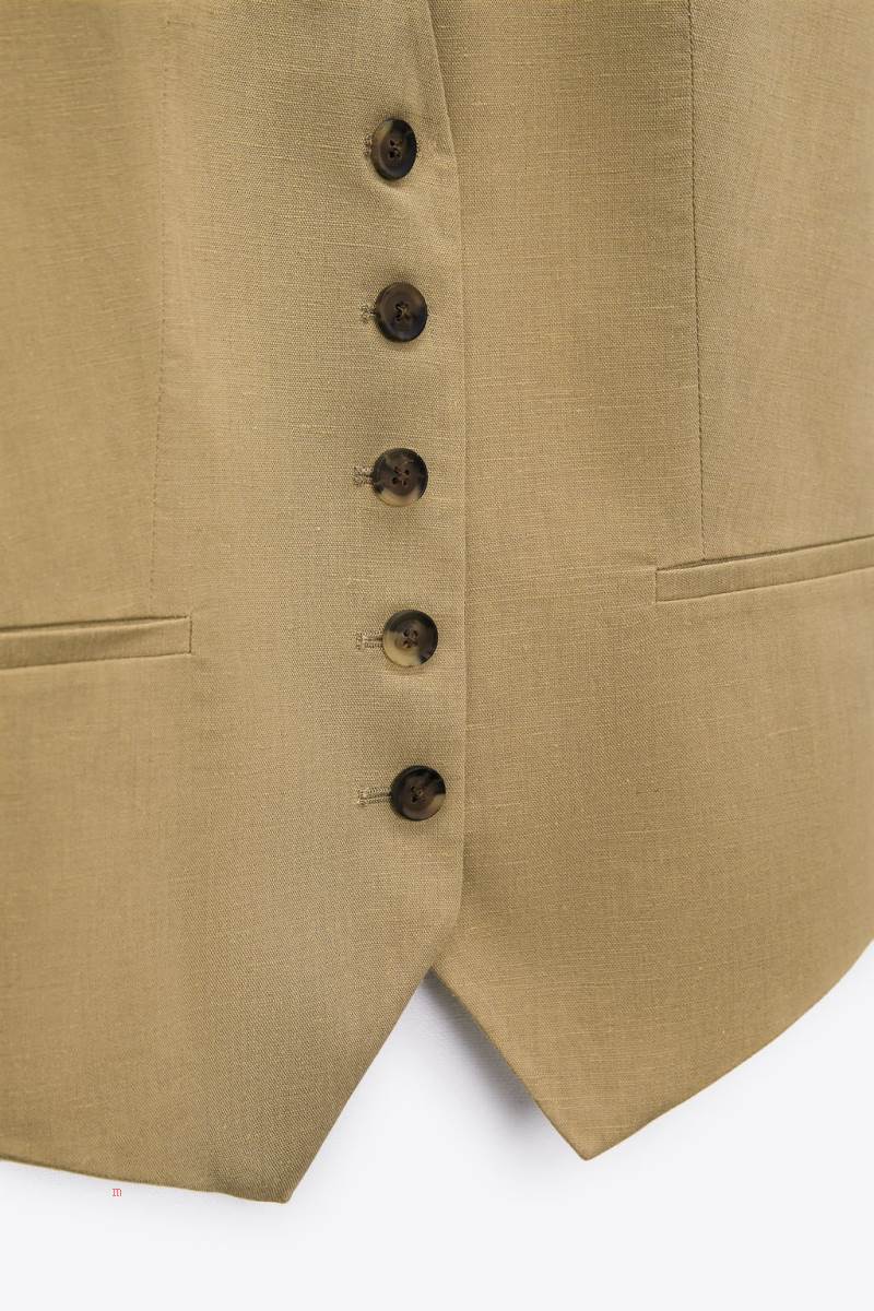 ZARA TAILORED LINEN BLEND Kostym Väst Dam Khaki | XKAFQ-4075