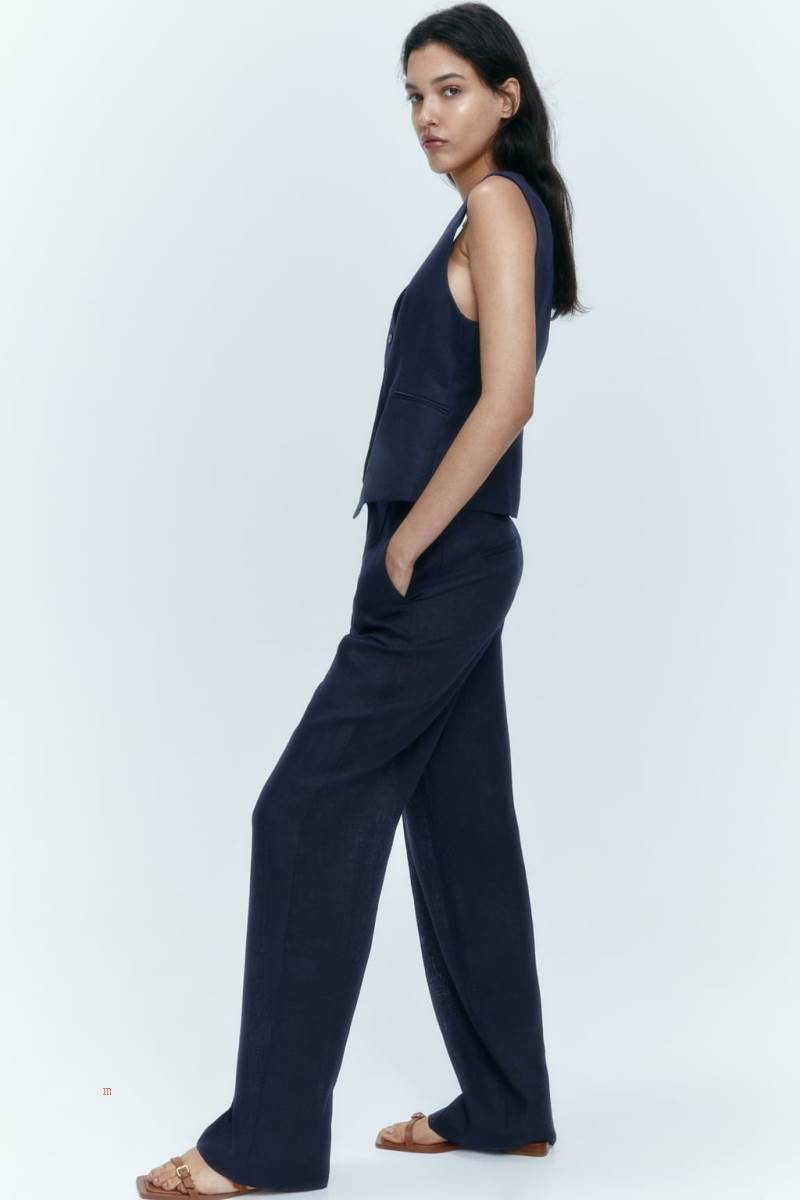 ZARA TAILORED LINEN Kostym Väst Dam Marinblå Blå | OXLFJ-1370