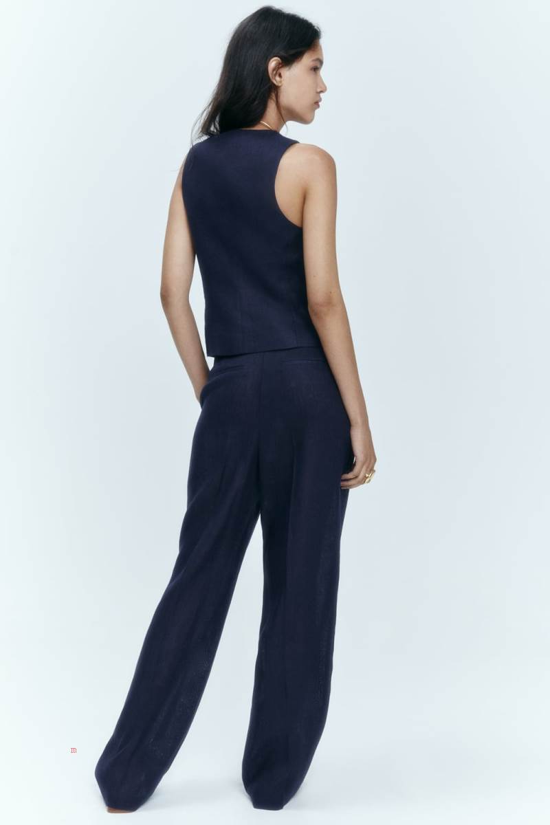 ZARA TAILORED LINEN Kostym Väst Dam Marinblå Blå | OXLFJ-1370