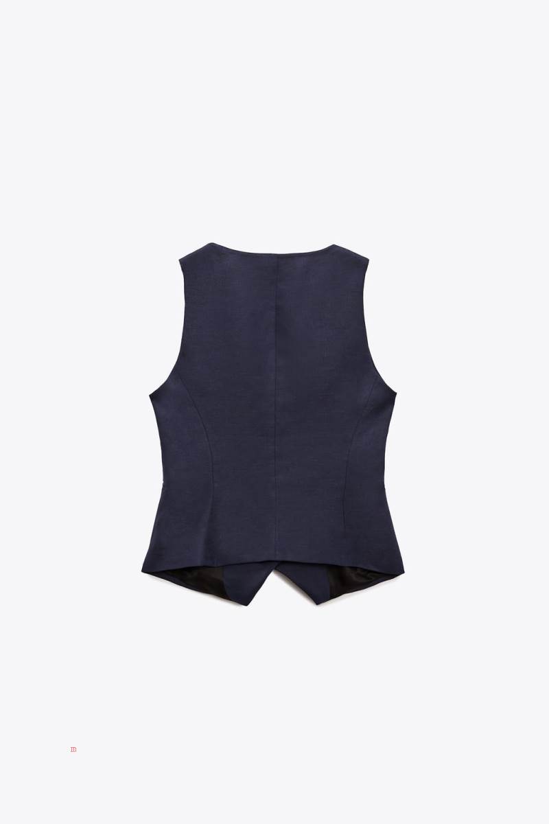 ZARA TAILORED LINEN Kostym Väst Dam Marinblå Blå | OXLFJ-1370