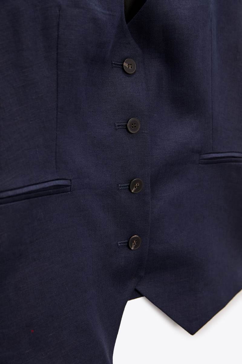 ZARA TAILORED LINEN Kostym Väst Dam Marinblå Blå | OXLFJ-1370