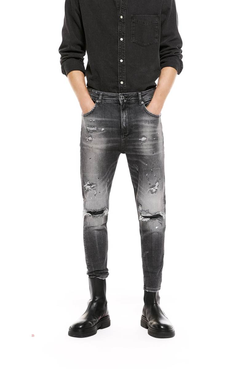 ZARA TAPERED SKINNY Jeans Herr Grå | DZHNU-7594