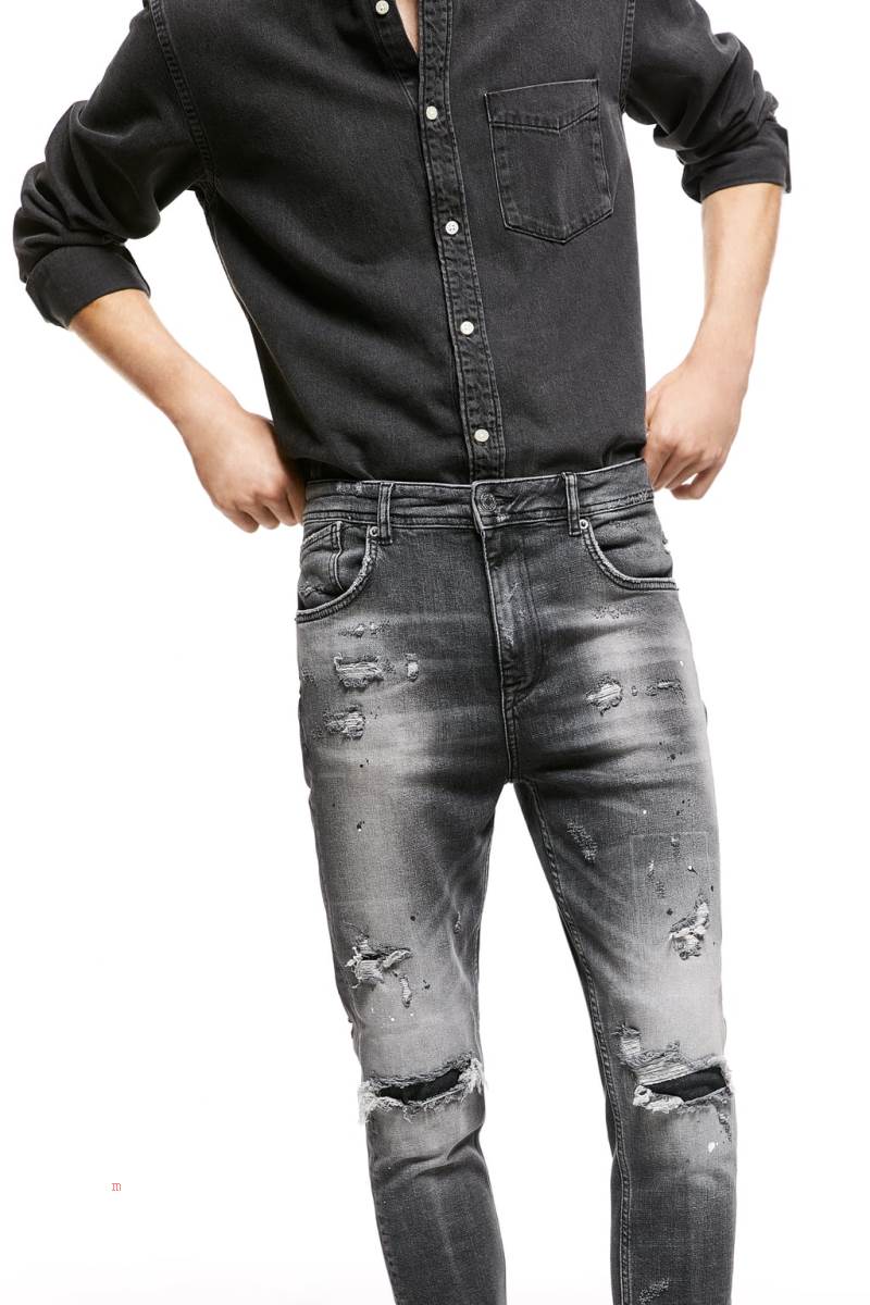 ZARA TAPERED SKINNY Jeans Herr Grå | DZHNU-7594
