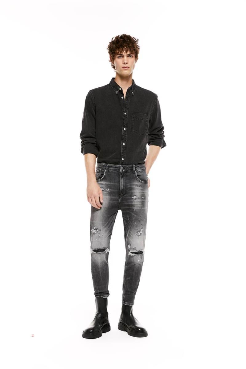 ZARA TAPERED SKINNY Jeans Herr Grå | DZHNU-7594