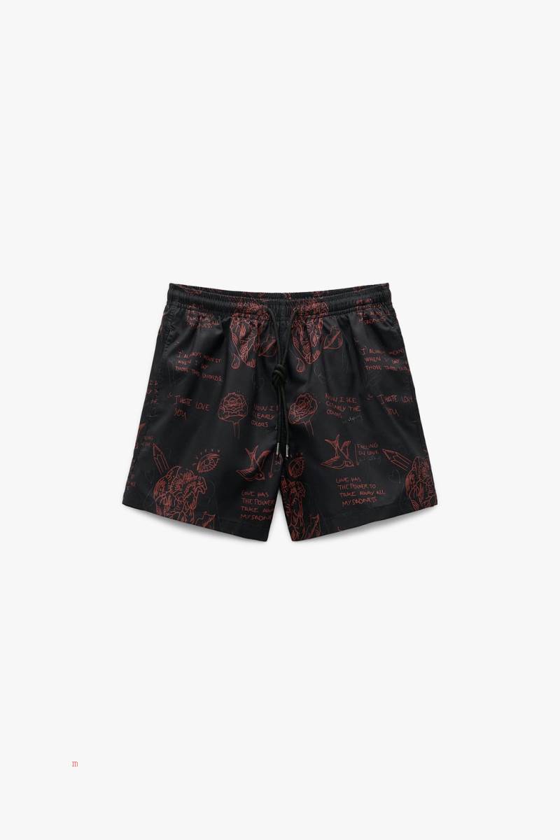 ZARA TATTOO PRINT SWIMMING TRUNKS Badkläder Herr Svarta | WVIUR-9632