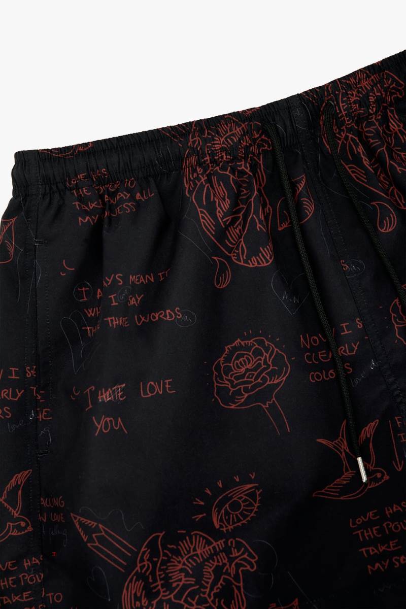 ZARA TATTOO PRINT SWIMMING TRUNKS Badkläder Herr Svarta | WVIUR-9632