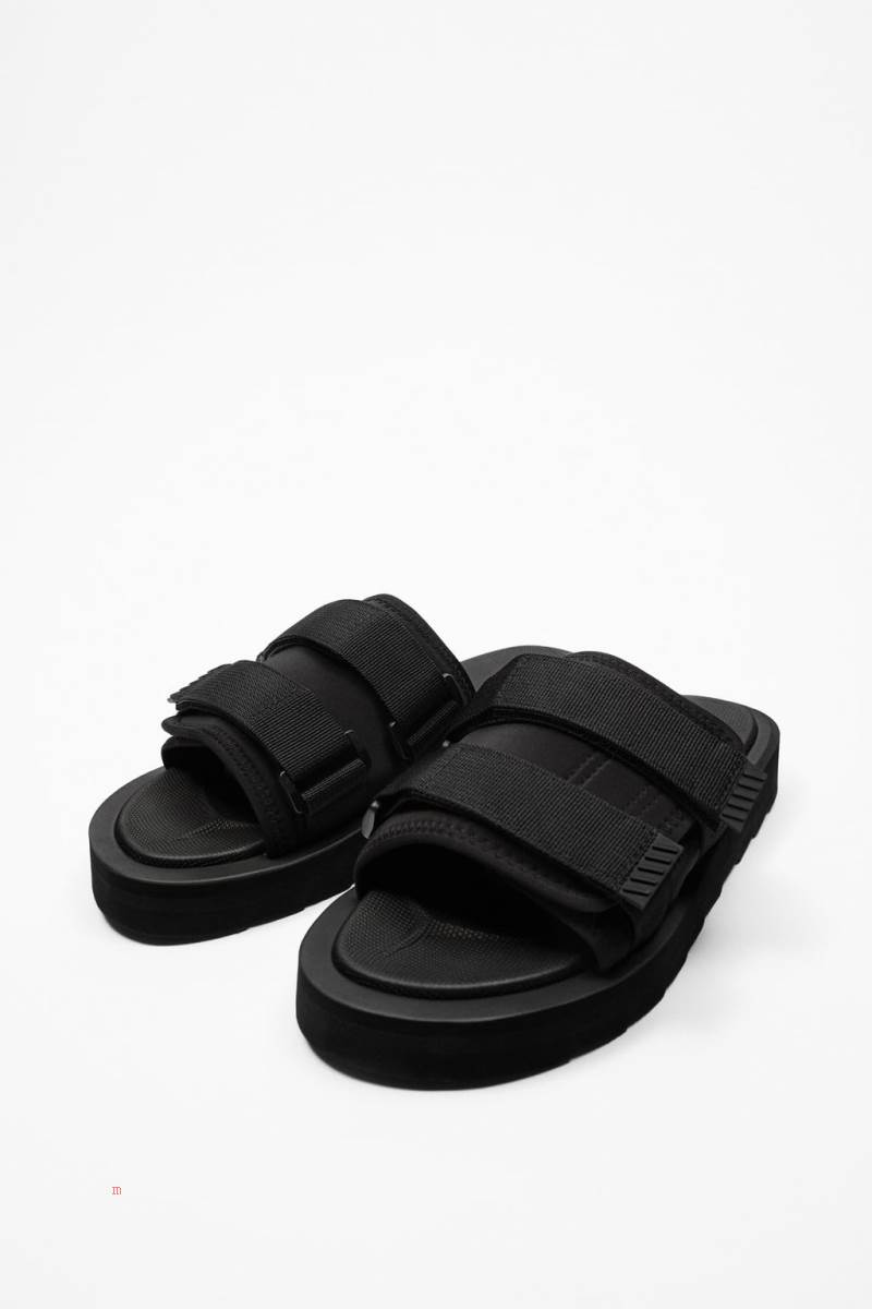 ZARA TECHNICAL SLIDERS Badtofflor Herr Svarta | YULBN-7362