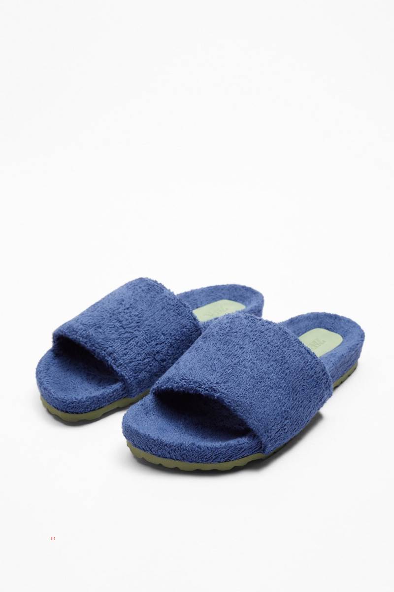 ZARA TERRYCLOTH SLIDERS Badtofflor Herr Blå | AMDXU-0495