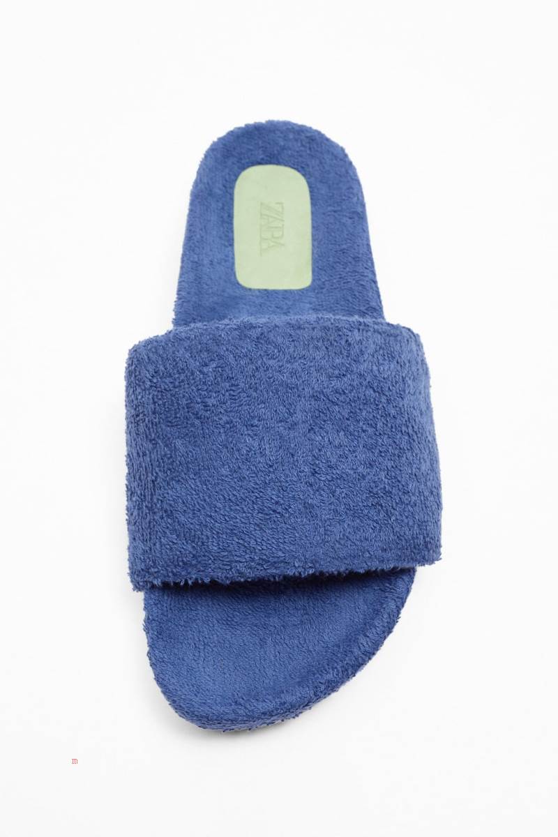 ZARA TERRYCLOTH SLIDERS Badtofflor Herr Blå | AMDXU-0495