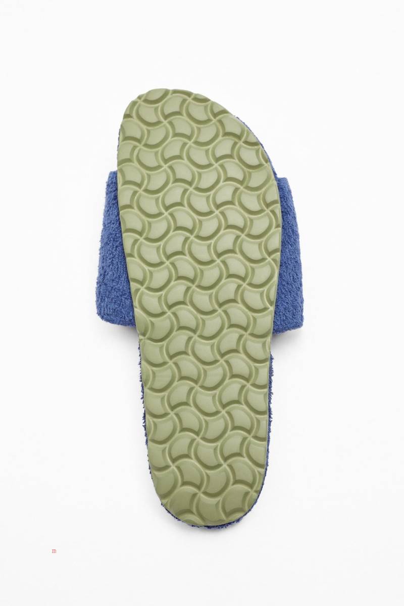 ZARA TERRYCLOTH SLIDERS Badtofflor Herr Blå | AMDXU-0495