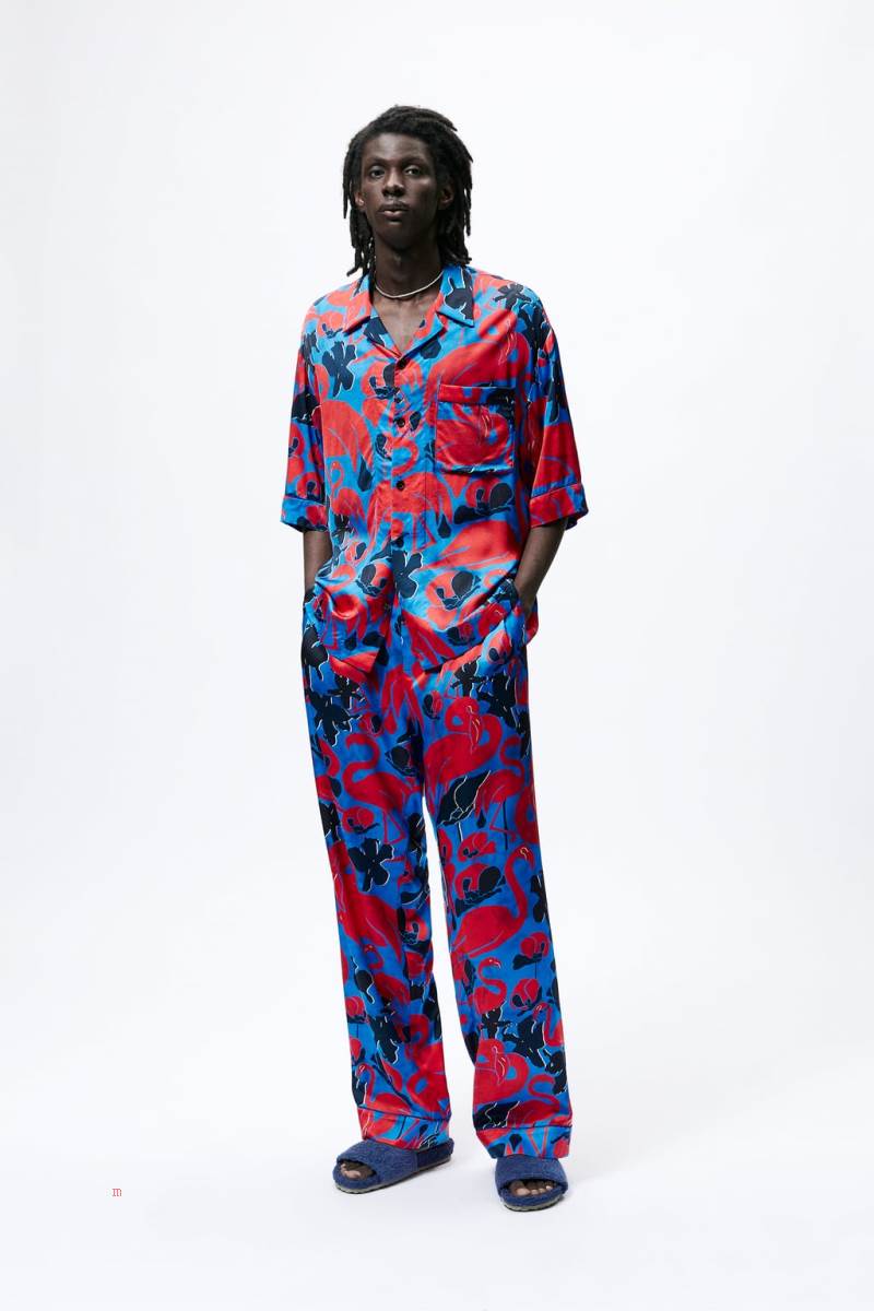 ZARA TERRYCLOTH SLIDERS Badtofflor Herr Blå | AMDXU-0495