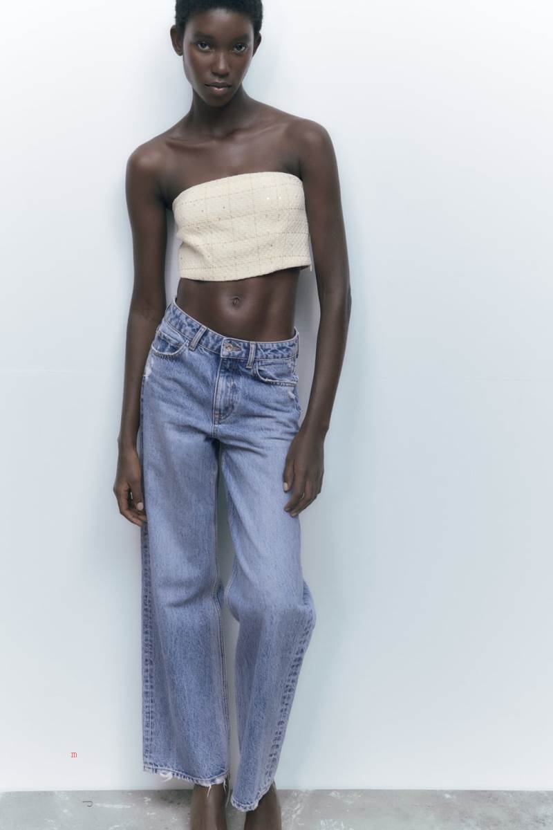 ZARA TEXTURED BANDEAU TOP Crop Top Dam Beige | QLPFX-3025