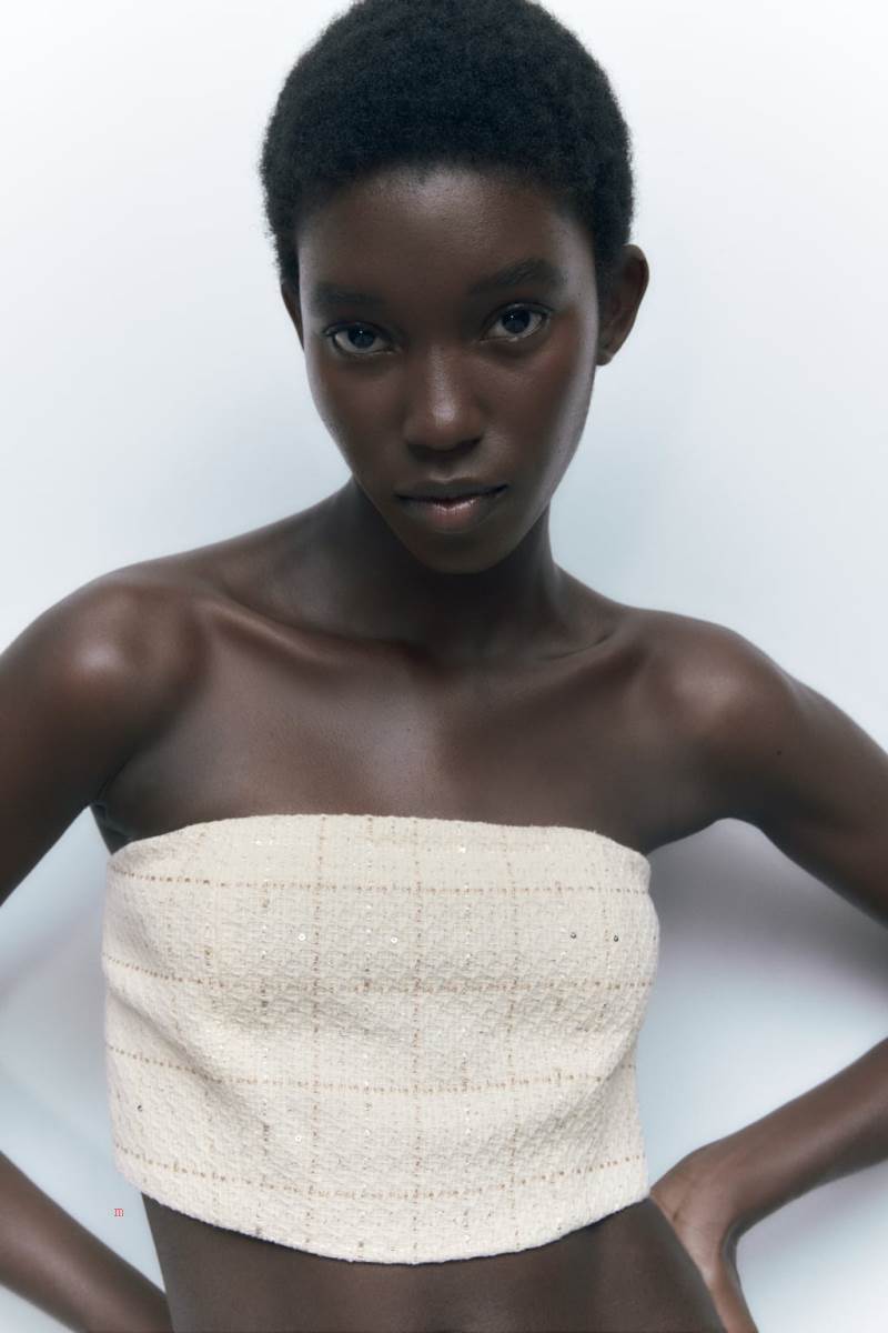 ZARA TEXTURED BANDEAU TOP Crop Top Dam Beige | QLPFX-3025