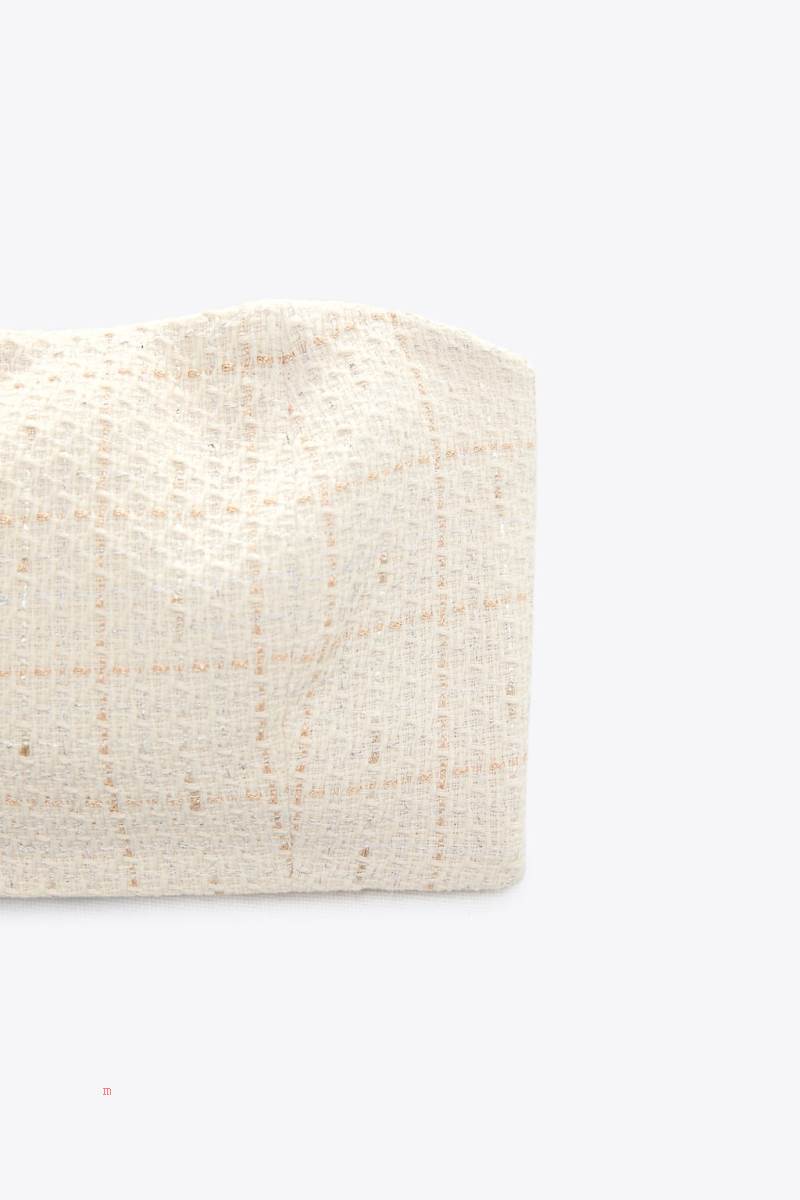 ZARA TEXTURED BANDEAU TOP Crop Top Dam Beige | QLPFX-3025