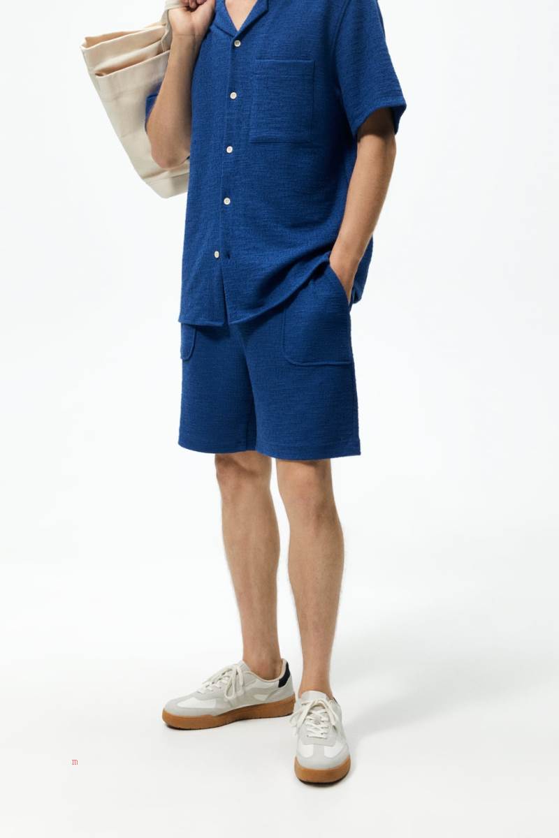 ZARA TEXTURED BERMUDA Shorts Herr Blå | PZKEW-3540