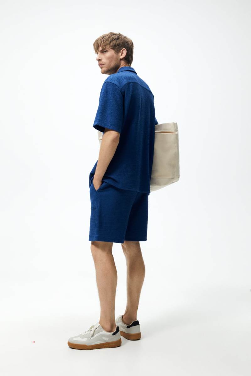 ZARA TEXTURED BERMUDA Shorts Herr Blå | PZKEW-3540