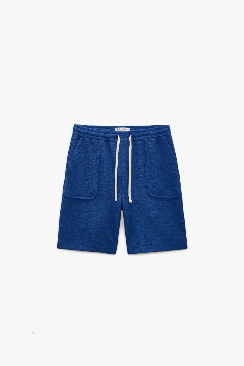 ZARA TEXTURED BERMUDA Shorts Herr Blå | PZKEW-3540