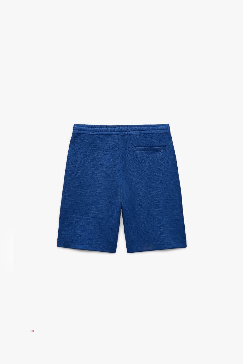 ZARA TEXTURED BERMUDA Shorts Herr Blå | PZKEW-3540