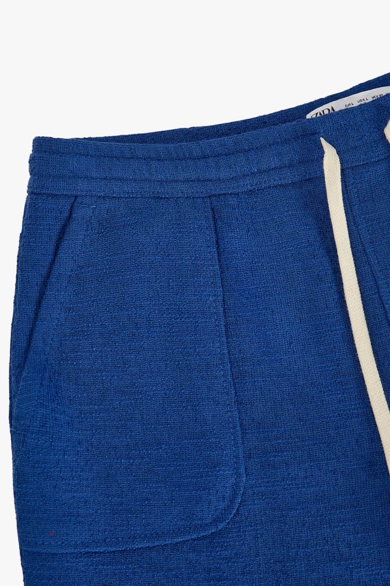 ZARA TEXTURED BERMUDA Shorts Herr Blå | PZKEW-3540