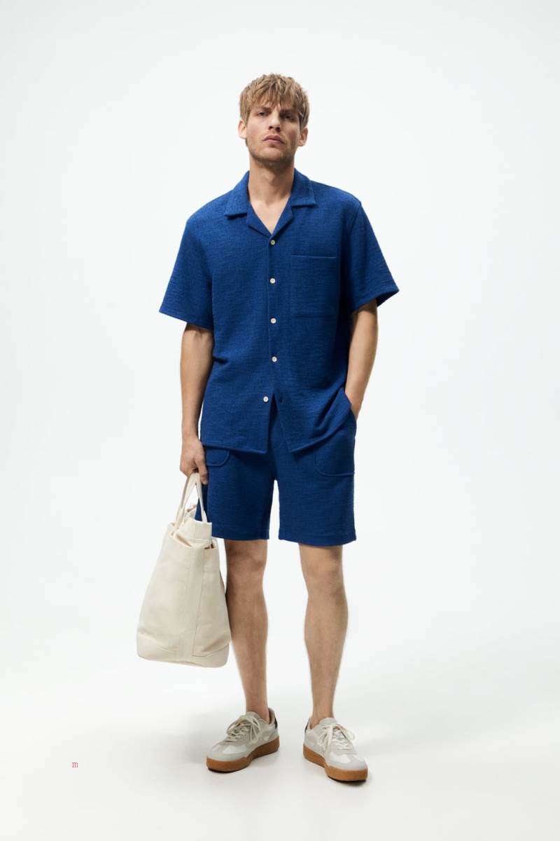 ZARA TEXTURED BERMUDA Shorts Herr Blå | PZKEW-3540