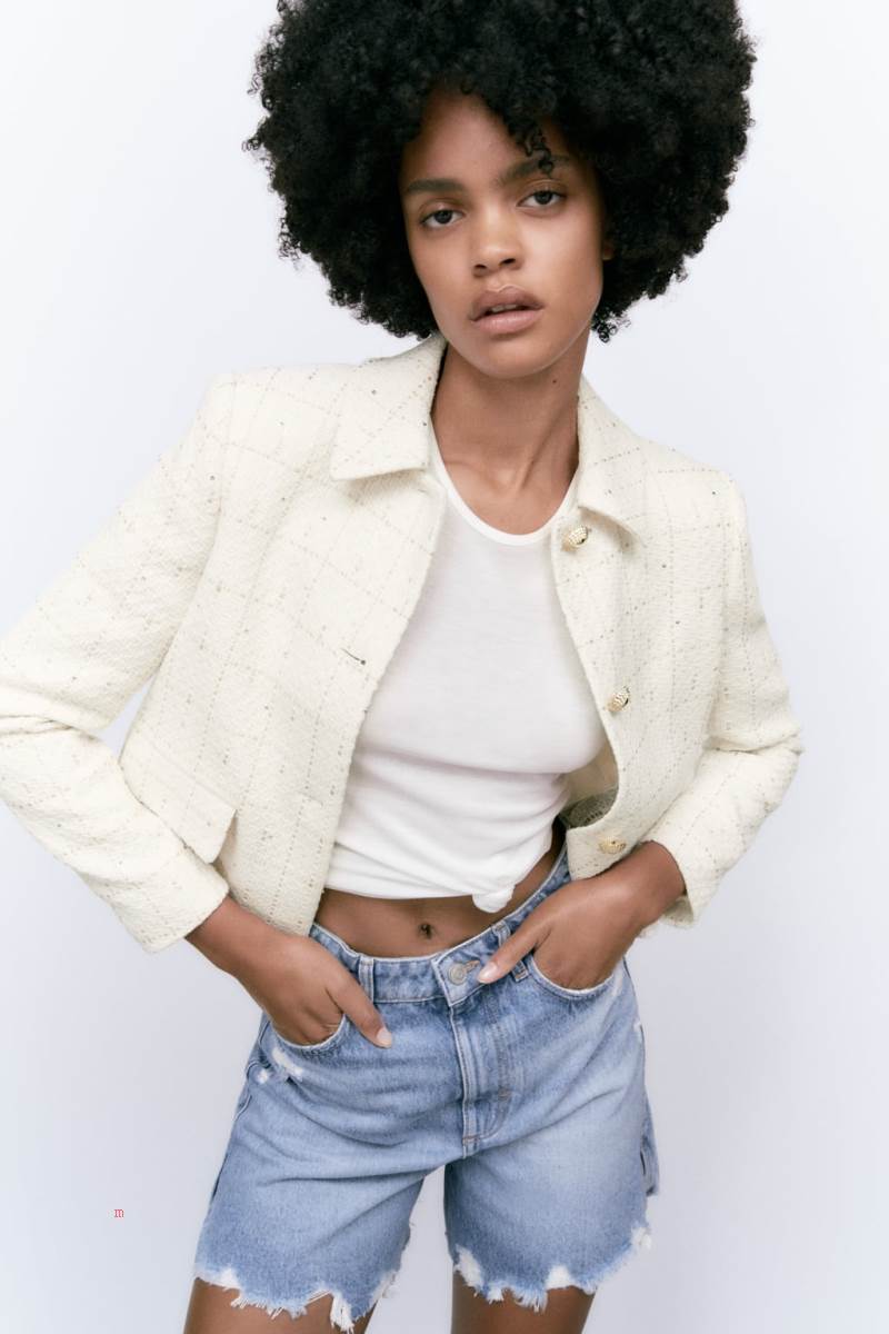 ZARA TEXTURED CHECK Blazers Dam Beige | OLTYS-9721