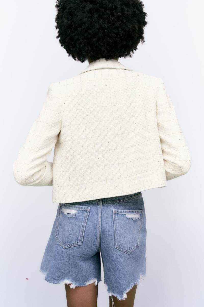 ZARA TEXTURED CHECK Blazers Dam Beige | OLTYS-9721