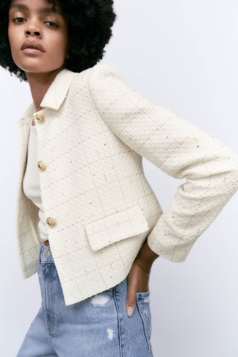 ZARA TEXTURED CHECK Blazers Dam Beige | OLTYS-9721