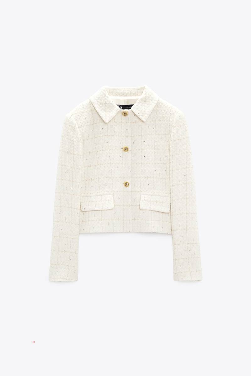 ZARA TEXTURED CHECK Blazers Dam Beige | OLTYS-9721