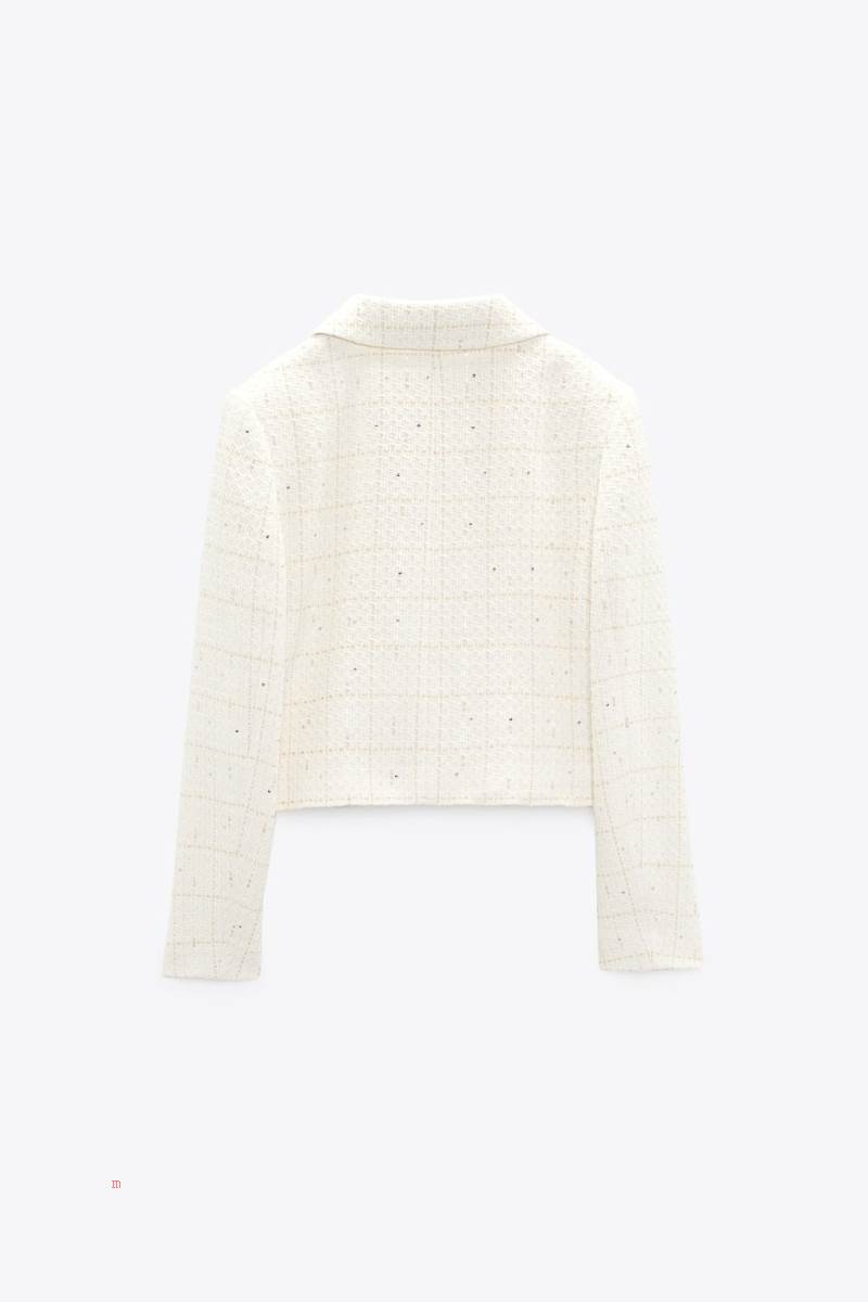 ZARA TEXTURED CHECK Blazers Dam Beige | OLTYS-9721