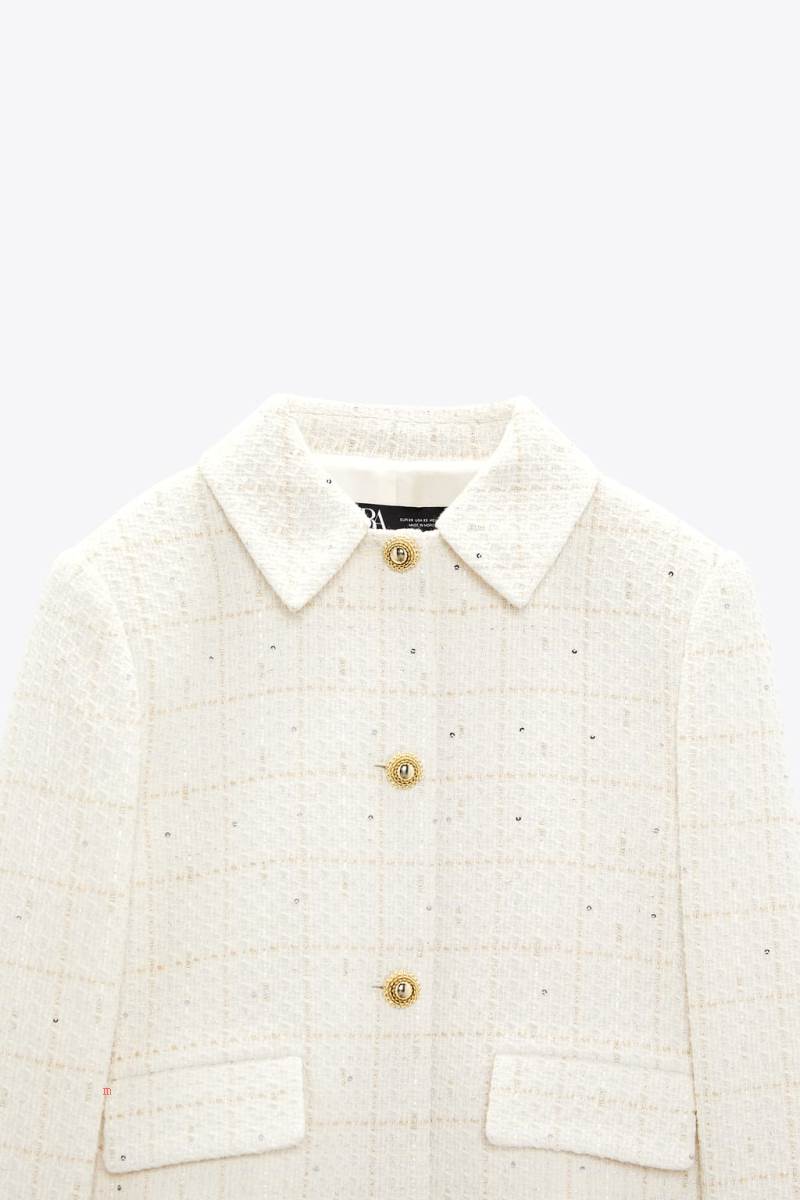 ZARA TEXTURED CHECK Blazers Dam Beige | OLTYS-9721
