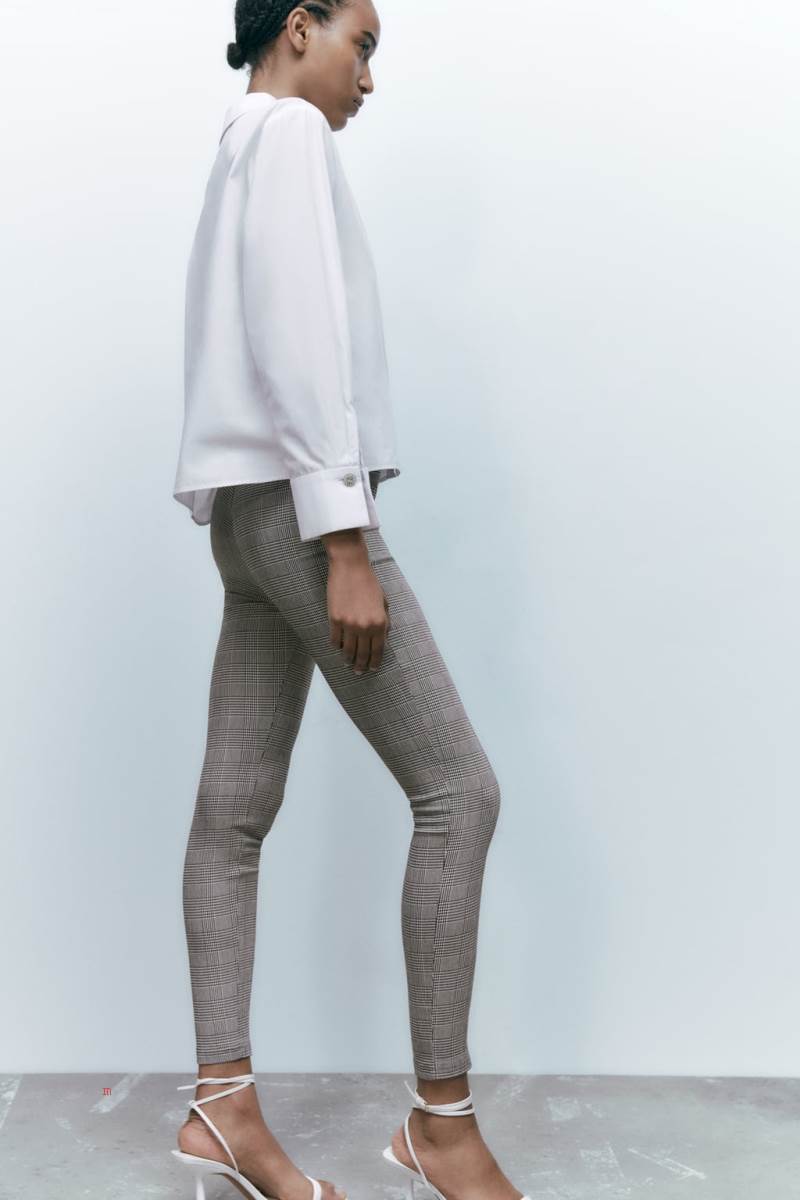 ZARA TEXTURED CHECK Leggings Dam Svarta Vita | DFAGO-8015