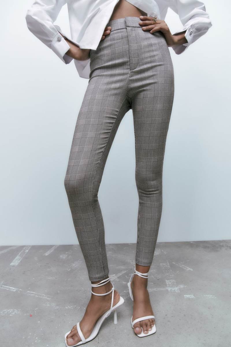 ZARA TEXTURED CHECK Leggings Dam Svarta Vita | DFAGO-8015