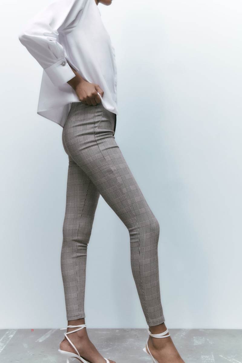 ZARA TEXTURED CHECK Leggings Dam Svarta Vita | DFAGO-8015