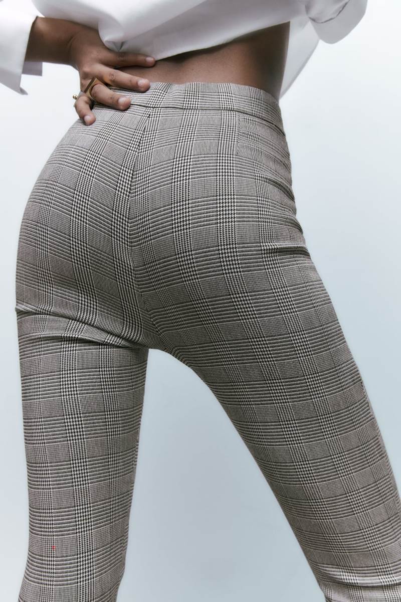 ZARA TEXTURED CHECK Leggings Dam Svarta Vita | DFAGO-8015