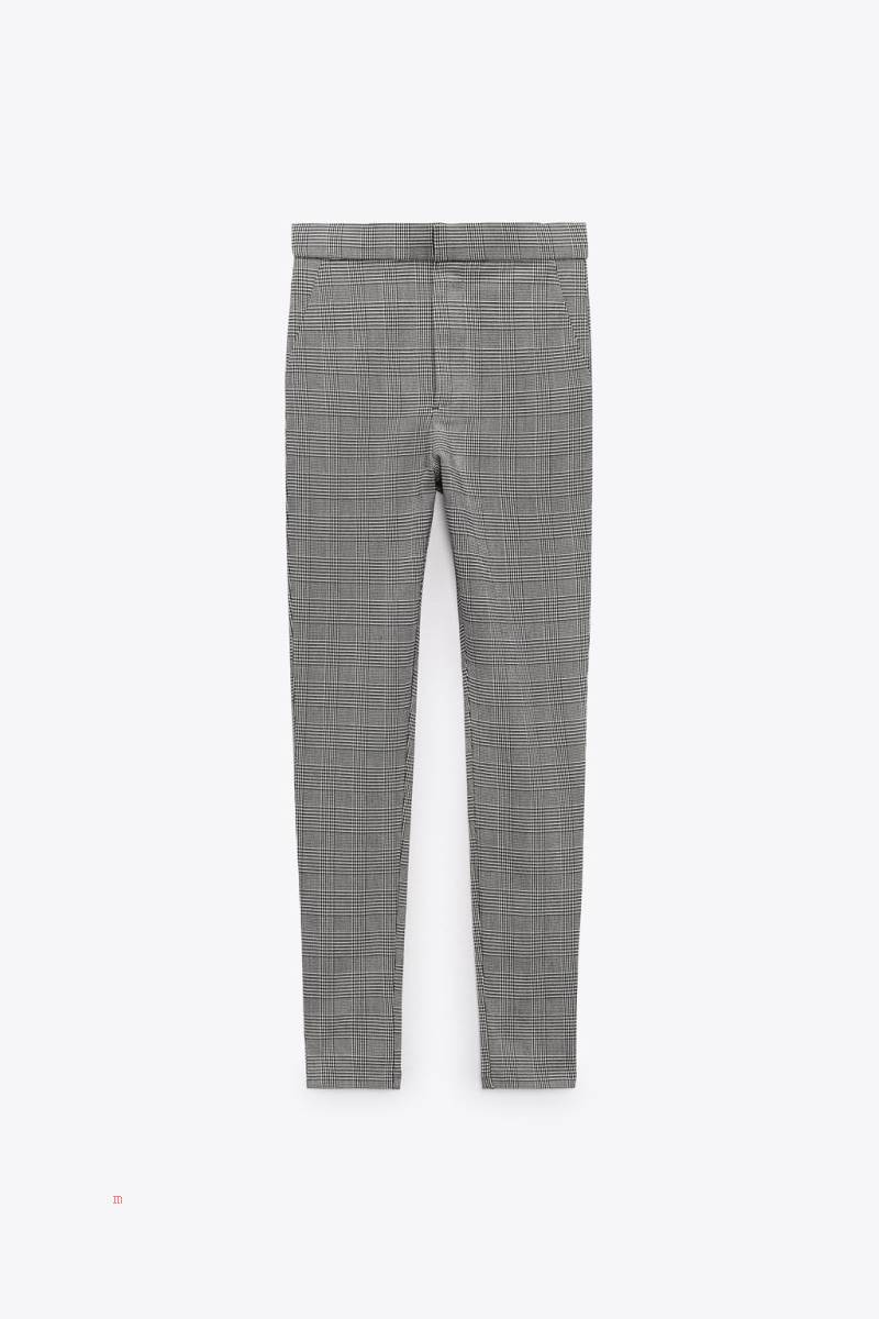 ZARA TEXTURED CHECK Leggings Dam Svarta Vita | DFAGO-8015