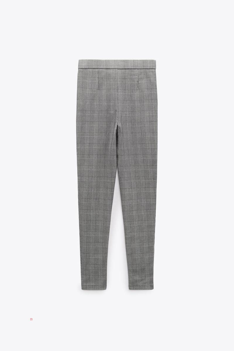 ZARA TEXTURED CHECK Leggings Dam Svarta Vita | DFAGO-8015
