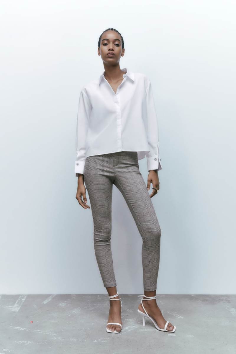 ZARA TEXTURED CHECK Leggings Dam Svarta Vita | DFAGO-8015