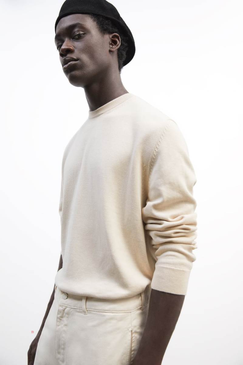 ZARA TEXTURED COTTON Tröjor Herr Beige | MHBTU-7591