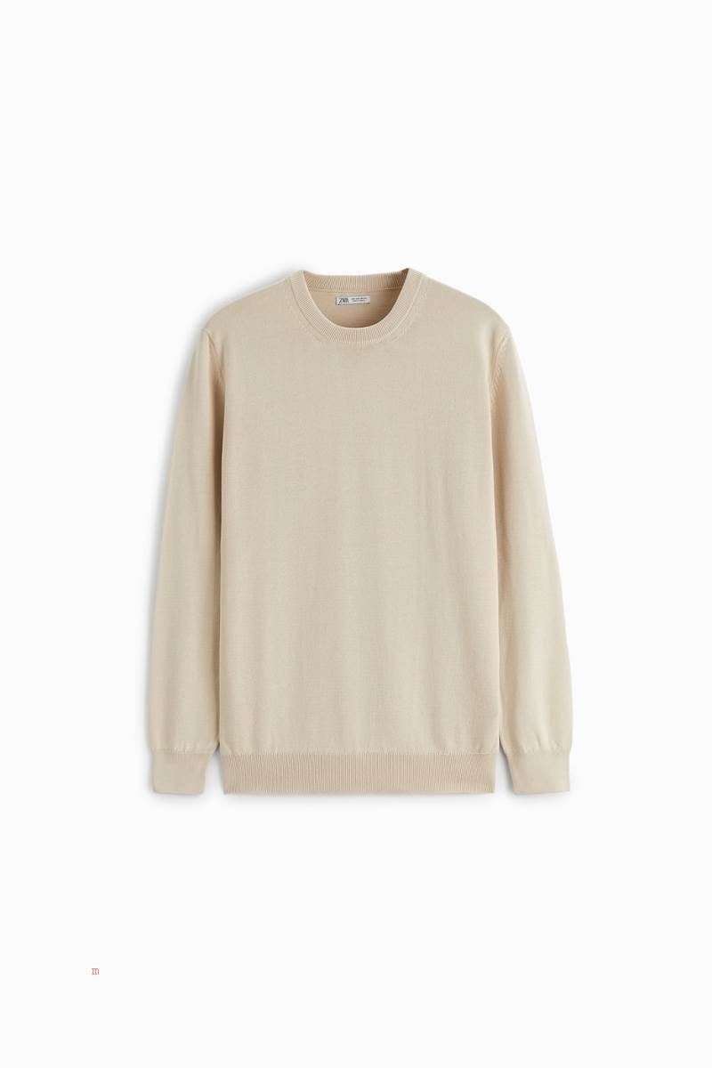 ZARA TEXTURED COTTON Tröjor Herr Beige | MHBTU-7591