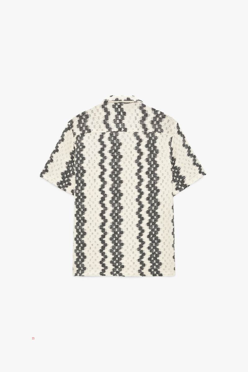 ZARA TEXTURED CROCHET Skjorta Herr Vita Marinblå | YQMPH-2961