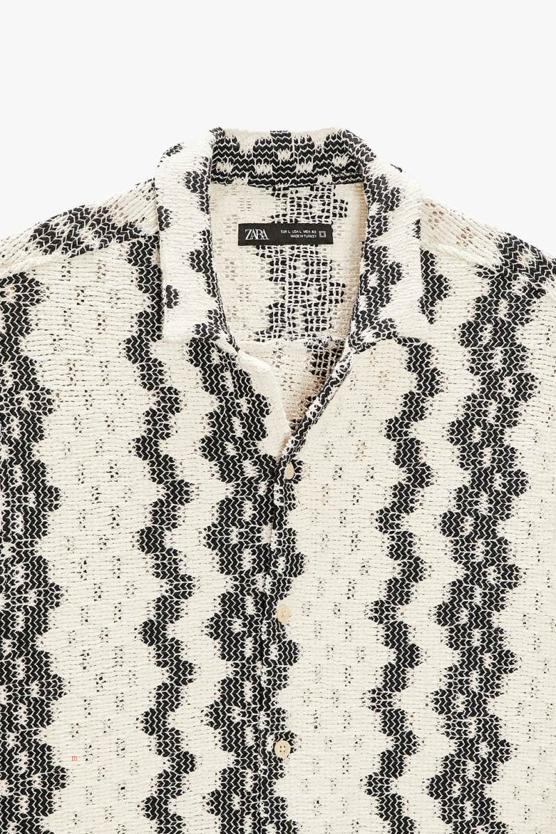 ZARA TEXTURED CROCHET Skjorta Herr Vita Marinblå | YQMPH-2961