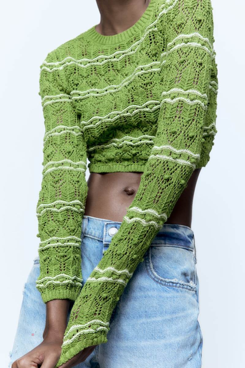 ZARA TEXTURED CROPPED KNIT Tröjor Dam Ljusgröna | AFYQJ-9426