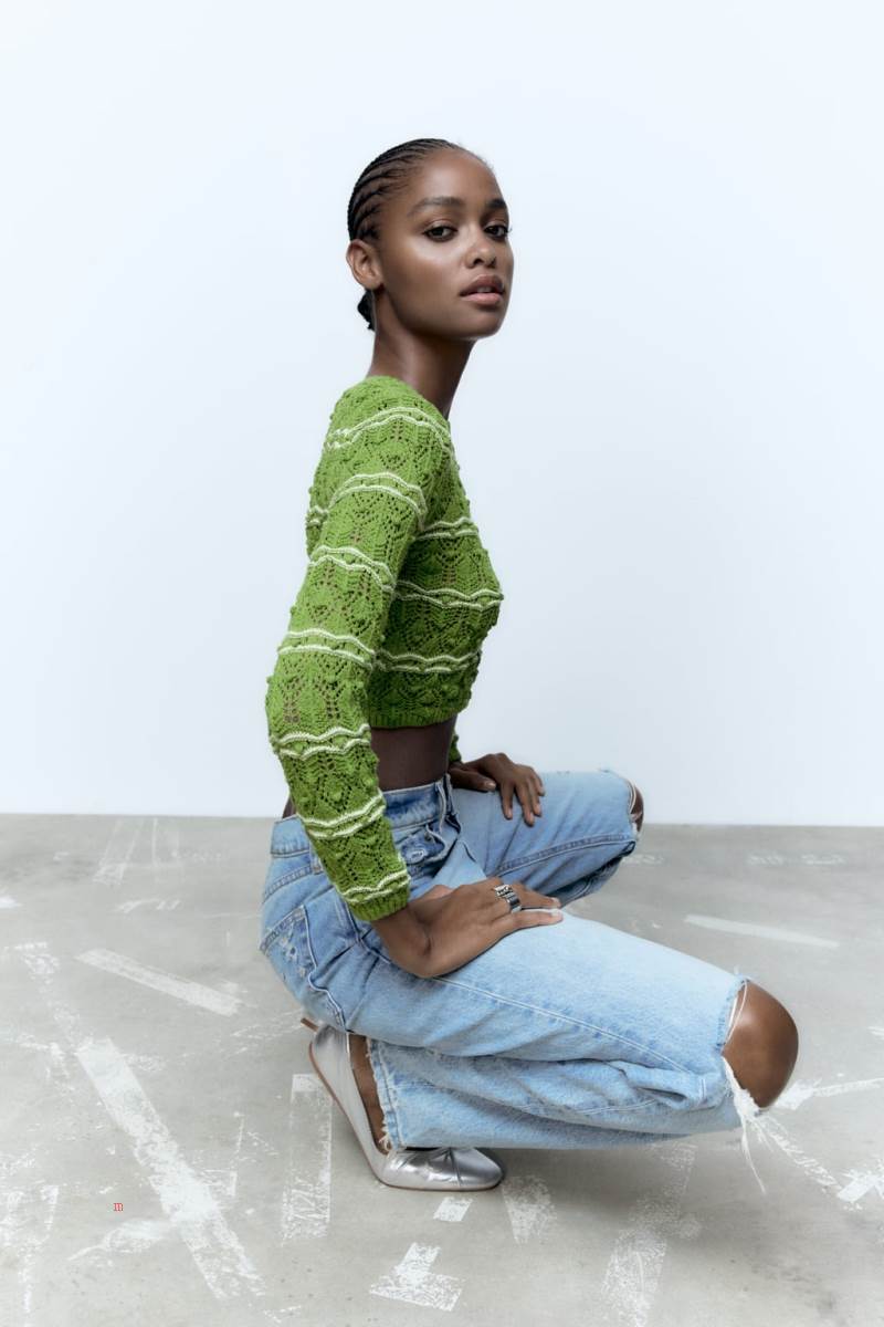 ZARA TEXTURED CROPPED KNIT Tröjor Dam Ljusgröna | AFYQJ-9426